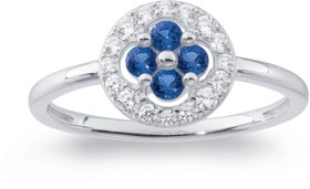 Sterling+Silver+Blue+Cubic+Zirconia+Clover+Ring