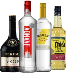 St-R%26eacute%3Bmy+Brandy+VSOP+700mL%2C+Ivanov+Vodka+1L%2C+Seagers+Dry+or+Lime+Twisted+Gin+1L+or+La+Chica+Tequila+Gold+or+Blanco+700mL