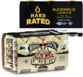 Hard-Rated-Lemon-or-Lemon-Lime-Low-Sugar-6-or-Brookvale-Union-Range-4-6-X-330mL-Cans on sale