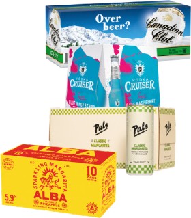 Canadian+Club+%26amp%3B+Dry+or+Soda+%26amp%3B+Lime+4.8%25+10+X+330mL+Cans%2C+Cruiser+Range+4.8%25+12+X+275mL+Bottles%2C+Pals+Margarita+Range+5.8%25