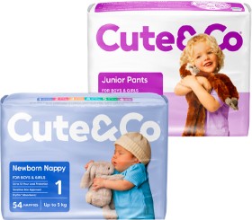 Cute+%26amp%3B+Co.+Nappies+30-48+Pack+or+Nappy+Pants+28-54+Pack