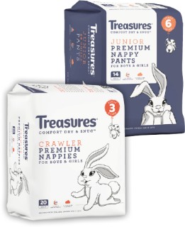 Treasures+Convenience+Nappies+14-24+Pack+or+Nappy+Pants+14-18+Pack
