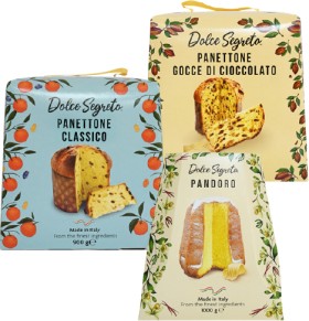 Dolce+Segreto+Panettone+Classico+900g%2C+Choc+Chip+750g+or+Pandoro+1kg