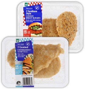 Woolworths+Crumbed+Chicken+Breast+Burgers+or+Schnitzels%2A+2+Pack