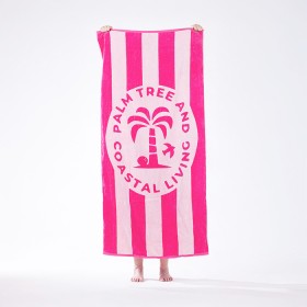 Seaside+Supplies+Double+Jacquard+Velour+Beach+Towel+Pink+Stripe+80x160cm