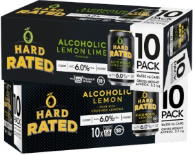 Hard+Rated+Lemon+or+Lemon+Lime+Low+Sugar+6%25+10+x+330ml+Cans
