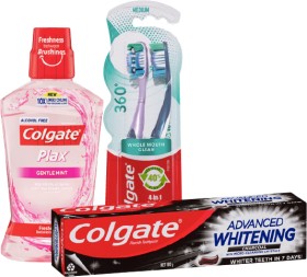 Colgate-Advanced-Whitening-180200g-Sensitive-110g-Plax-Gentle-500ml-or-360-2-Pack on sale