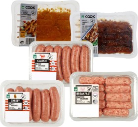 Woolworths+Cheesy+Beef+6+Pack%2C+Classic+Beef+6+Pack%2C+Italian+Pork+6+Pack+or+Breakfast+Sausages+10+Pack%2C+Cook+Chicken+Kebabs+Honey+Soy+or+Satay