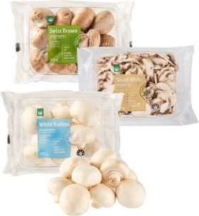 Woolworths-Swiss-Brown-Sliced-or-White-Button-Mushrooms-400g on sale