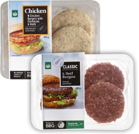 Woolworths-Chicken-Parmesan-Herb-Cheesy-Beef-or-Classic-Beef-Burgers-4-Pack on sale