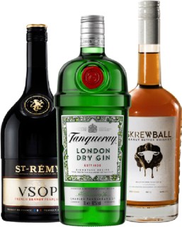 St-Rmy-Brandy-VSOP-1L-Tanqueray-London-Dry-Gin-1L-or-Skrewball-Peanut-Butter-Whiskey-750ml on sale