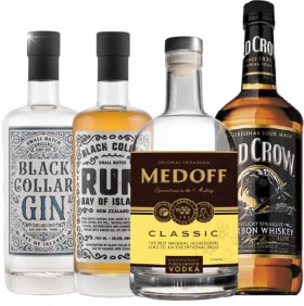 Old-Crow-Bourbon-1L-Medoff-Classic-Premium-Vodka-1L-or-Black-Collar-Gin-or-Rum-700ml on sale