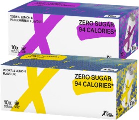 X-Long-White-Zero-Sugar-Lemon-or-Lemon-Passionfruit-5-10-x-330ml-Cans on sale