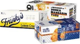 Odd-Company-Vodka-Range-6-Frankys-Lemon-Crush-or-Cola-Lime-6-or-Kirin-Hyoketsu-Range-10-x-330ml-Cans on sale