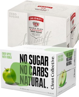 Smirnoff-Ice-Double-Black-Guarana-Zero-Sugar-7-or-Clean-Collective-Range-5-12-x-250ml-Cans on sale
