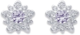 9ct+Lavender+Cubic+Zirconia+Snowflake+Studs