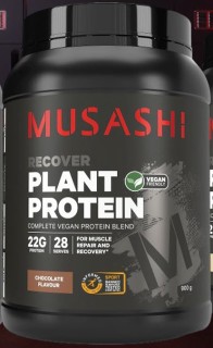 Musashi+Recover+Plant+Protein+Powder+-+Chocolate+Protein+Shake+900g