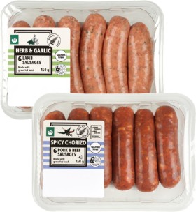Woolworths+Fresh+Chicken%2C+Garlic+%26amp%3B+Herb%2C+Lamb+Herb+%26amp%3B+Garlic+or+Spicy+Chorizo+Pork+%26amp%3B+Beef+Sausages+6+Pack