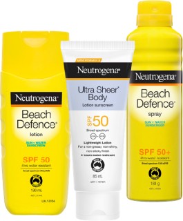 Neutrogena-Beach-Defense-184g198ml-or-Ultra-Sheer-Face-88ml-SPF50-Sunscreen on sale