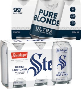 Steinlager-Ultra-or-Pure-Blonde-Cans-6-Pack on sale