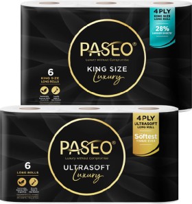 Paseo-4-Ply-Ultrasoft-or-King-Size-Toilet-Tissue-6-Pack on sale