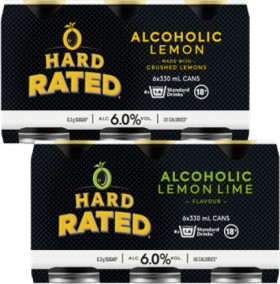 Hard+Rated+Lemon+or+Lemon+Lime+Low+Sugar+6%25+6+x+330ml+Cans
