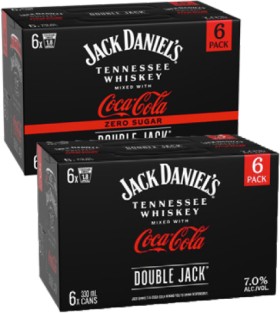 NEW-Jack-Daniels-Double-Jack-Coca-Cola-or-Zero-Sugar-7-6-x-330ml-Cans on sale