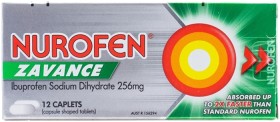 Nurofen-Zavance-Targeted-Pain-Relief-Caplets-256mg-12-Pack on sale