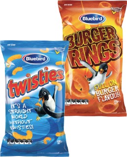 Bluebird-Burger-Rings-Twisties-or-Cheezels-110-120g on sale