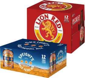 Lion-Red-Speights-Gold-Medal-Ale-or-Waikato-Draught-Bottles-or-Cans-12-Pack on sale