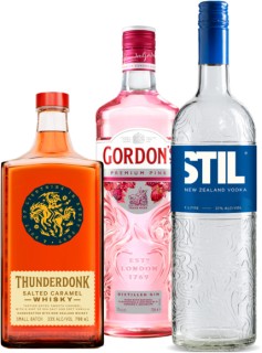 Thunderdonk+Salted+Caramel+or+Spiced+Maple+Whisky+700ml%2C+Gordon%26rsquo%3Bs+Flavoured+Gin+Range+700ml+or+STIL+New+Zealand+Vodka+1L