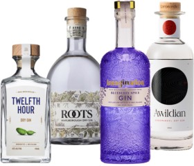 Twelfth-Hour-Dry-Gin-700ml-Roots-Dry-or-Rosso-Pinot-Noir-Gin-700ml-Imagination-Blueberry-Spice-Gin-700ml-or-Awildian-Coromandel-Gin-Range-500ml on sale