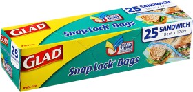 Glad-Snaplock-Sandwich-Bags-17-x-18cm-25-Pack on sale