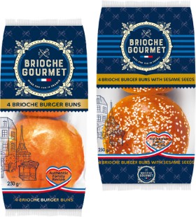 Brioche-Gourmet-Burger-Buns-Plain-or-Sesame-4-Pack on sale
