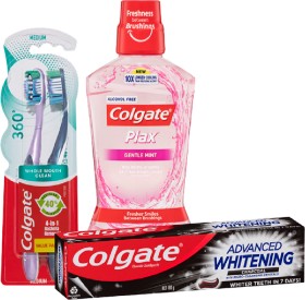 Colgate+Advanced+Whitening+180%2F200g%2C+Sensitive%2A+110g%2C+Plax+Gentle+500ml%2C+or+360+2+Pack