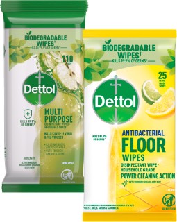Dettol-Disinfectant-Cleaning-Wipes-110-Pack-or-Floor-Wipes-25-Pack on sale