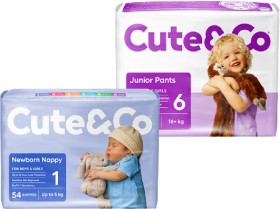 Cute-Co-Nappies-30-48-Pack-or-Nappy-Pants-28-54-Pack on sale