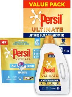 Persil-Laundry-Powder-4kg-Ultimate-Laundry-Liquid-2L-or-Ultimate-Capsules-28s on sale