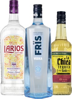 Fr%26iuml%3Bs+Vodka+1L%2C+Larios+Dry+Gin+1L+or+La+Chica+Tequila+Gold+or+Blanco+700ml