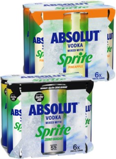 Absolut+%26amp%3B+Sprite%2C+Zero+Sugar+or+Pineapple+5%25+6+x+250ml+Cans