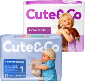 Cute-Co-Nappies-30-54-Pack-or-Nappy-Pants-28-34-Pack on sale