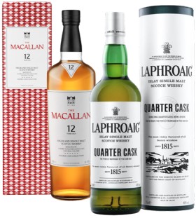 The-Macallan-12yo-Double-Cask-Single-Malt-Whisky-700mL-or-Laphroaig-Quarter-Cask-Single-Malt-Whisky-700mL on sale