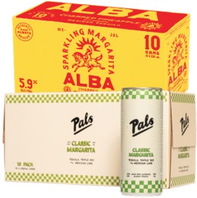 Alba-Sparkling-Range-59-or-Pals-Margarita-Range-58-10-X-250mL-Cans on sale