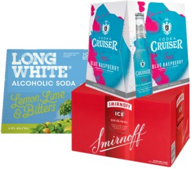 Long+White+Range+4.8%25+10+X+320mL+Bottles%2C+Cruiser+Range+4.8%25+12+X+275mL+Bottles+or+Smirnoff+Ice+Original+5%25+12+X+250mL+Cans