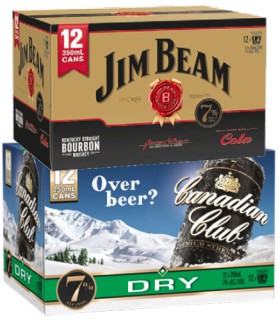 Jim-Beam-Gold-Cola-7-or-Canadian-Club-Premium-Dry-7-12-X-250mL-Cans on sale
