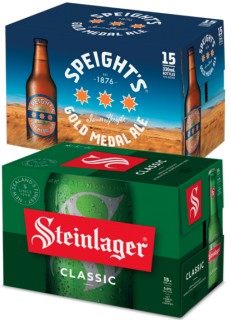 Steinlager-Classic-Speights-Gold-Medal-Ale-Waikato-Draught-or-Lion-Red-15-X-330mL-Bottles on sale