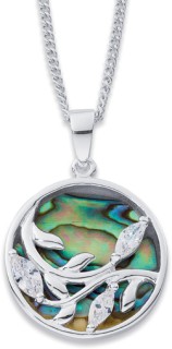 Sterling+Silver+Paua+%26amp%3B+Cubic+Zirconia+Circle+Pendant