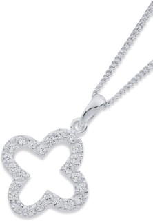 Sterling+Silver+Cubic+Zirconia+Open+Clover+Pendant