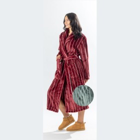 Amparo+Two+Tone+Stripe+Cranberry+Bathrobe