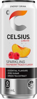 NEW-Celsius-Energy-Drink-Sparkling-Raspberry-Peach-Can-330ml on sale